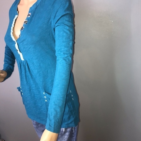 Anthropologie Little Yellow Button Teal High/Low Top – Size XS - Picture 4 of 6